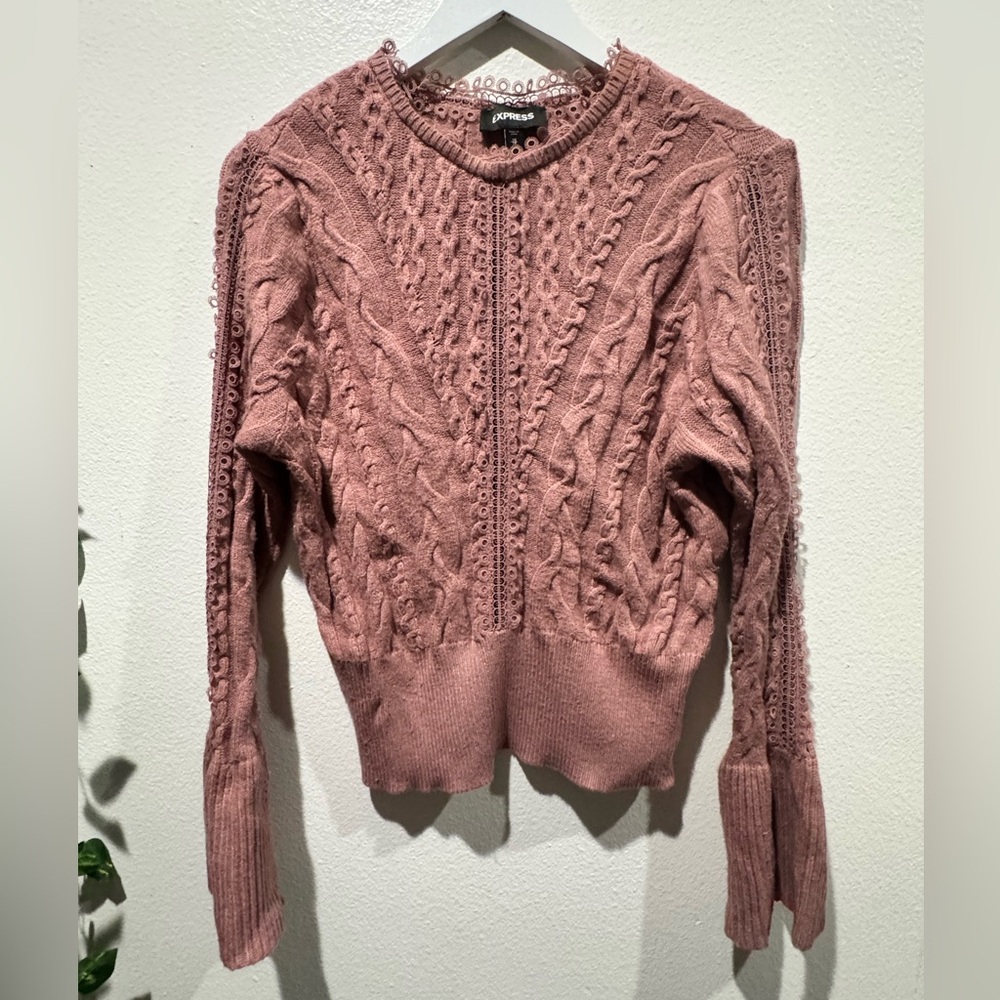 Express Dusty Rose Cable Knit Sweater